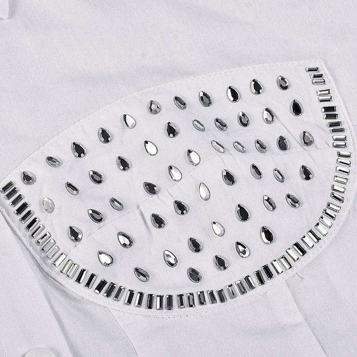 SUPER WHOLESALE | Rhinestone Decor Shirt in White