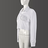 SUPER WHOLESALE | Rhinestone Decor Shirt in White