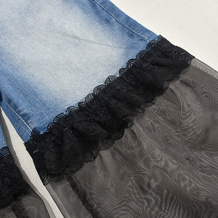 SUPER WHOLESALE | Patchwork Lace Bottom Denim Jeans