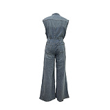 SUPER WHOLESALE | Sleeveless Half Button Up Jumpsuit
