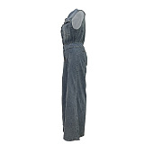 SUPER WHOLESALE | Sleeveless Half Button Up Jumpsuit