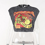 SUPER WHOLESALE | Sleeveless Graphic-printed Crop T-shirt