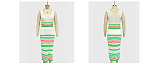 SUPER WHOLESALE |Striped Hollow-Out Two-Piece Set: Crop Top and Slit Maxi Skirt for Women