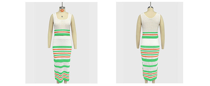 SUPER WHOLESALE |Striped Hollow-Out Two-Piece Set: Crop Top and Slit Maxi Skirt for Women