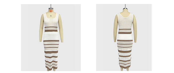 SUPER WHOLESALE |Striped Hollow-Out Two-Piece Set: Crop Top and Slit Maxi Skirt for Women