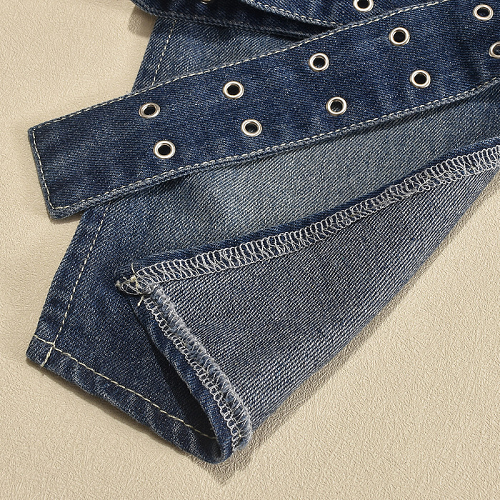 SUPER WHOLESALE | Denim Halter Top with Bucklet