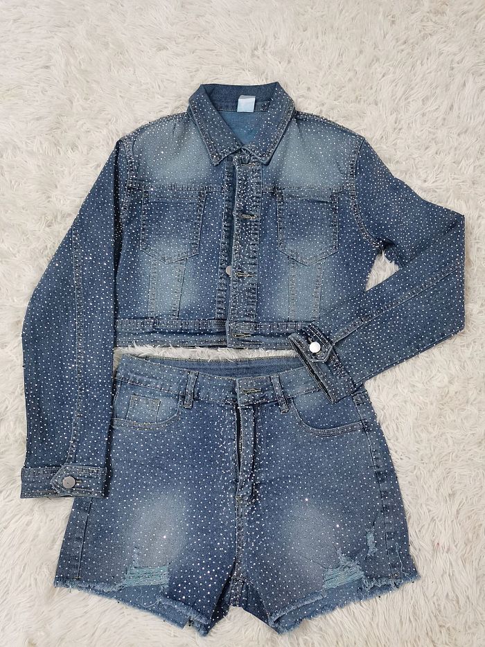 SUPER WHOLESALE |Denim Starry Shorts Set