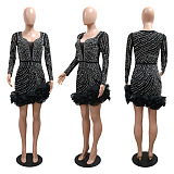 SUPER WHOLESALE | Square Neck Blingbling Party Dress