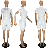 SUPER WHOLESALE | Elastic Material Romper with Half Zip