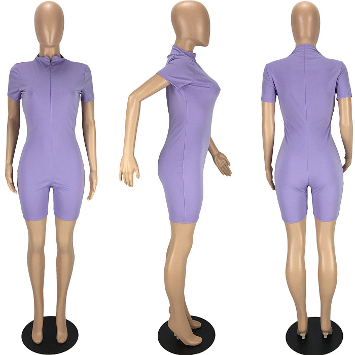 SUPER WHOLESALE | Elastic Material Romper with Half Zip