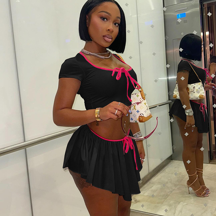 SUPER WHOLESALE | Pleated Skirt Set with Crop Top