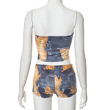 SUPER WHOLESALE | Digital Printed Shorts Set with Strapless Top