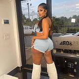 SUPER WHOLESALE | Buckle Bandeau Denim Short Set