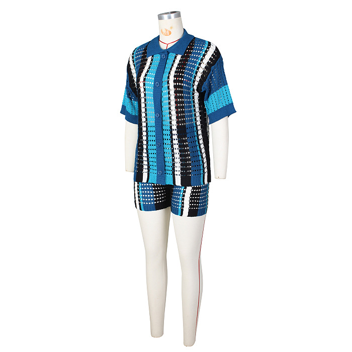 SUPER WHOLESALE | Hollow-out Knitted Shirt Set