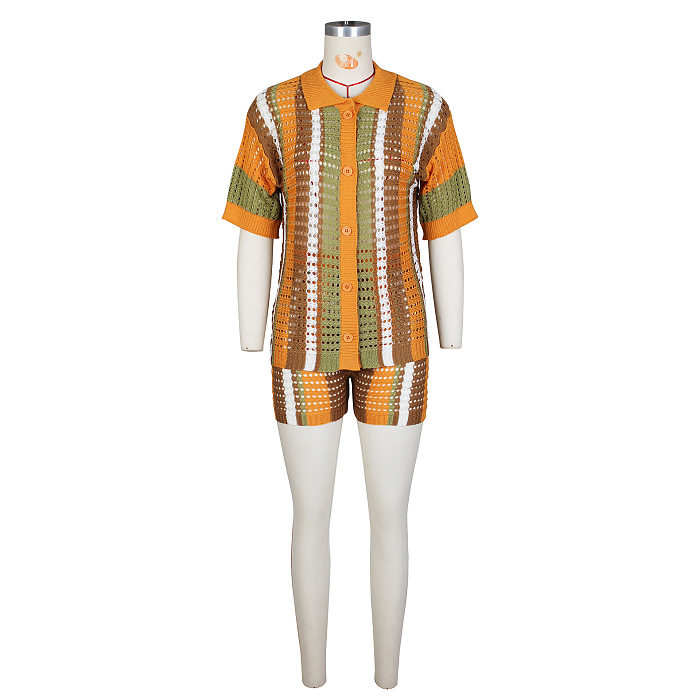 SUPER WHOLESALE | Hollow-out Knitted Shirt Set