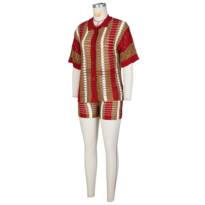 SUPER WHOLESALE | Hollow-out Knitted Shirt Set