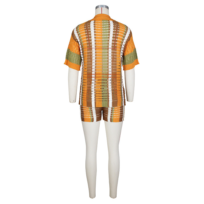 SUPER WHOLESALE | Hollow-out Knitted Shirt Set