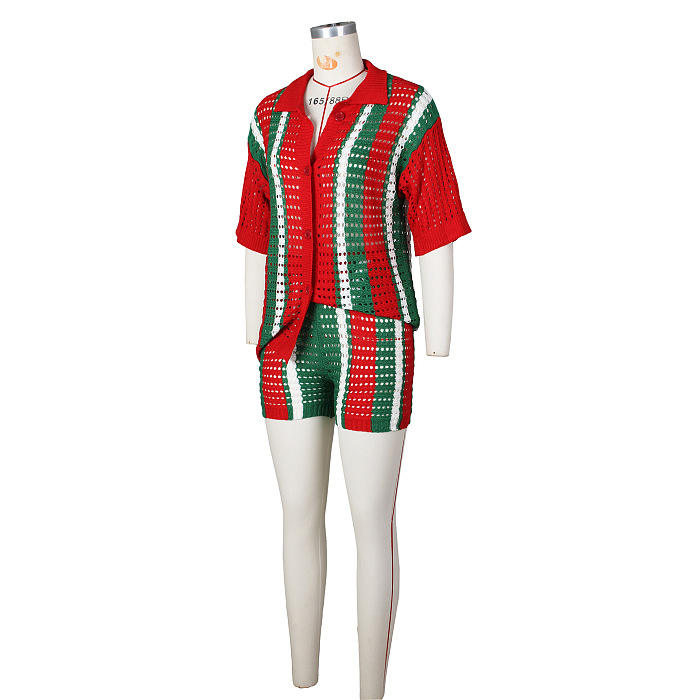 SUPER WHOLESALE | Hollow-out Knitted Shirt Set