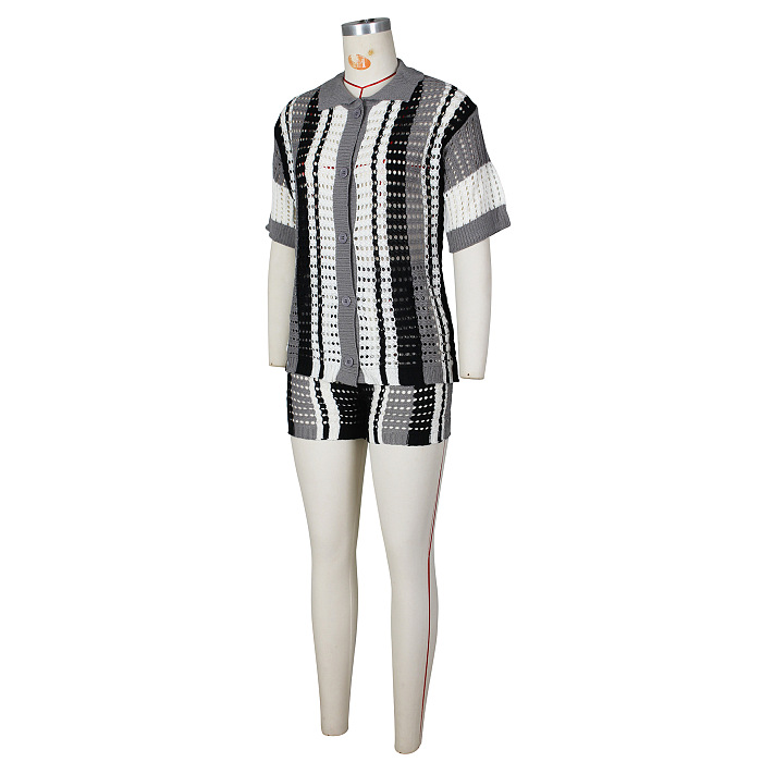 SUPER WHOLESALE | Hollow-out Knitted Shirt Set