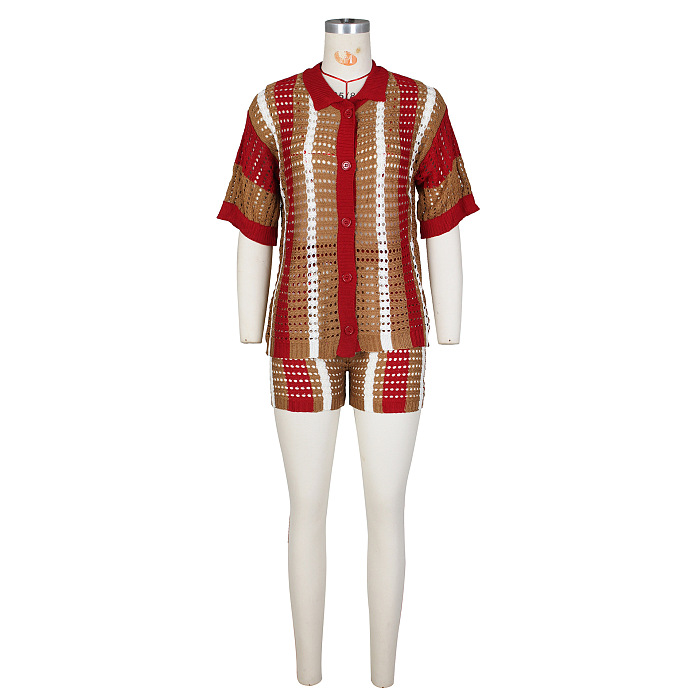 SUPER WHOLESALE | Hollow-out Knitted Shirt Set