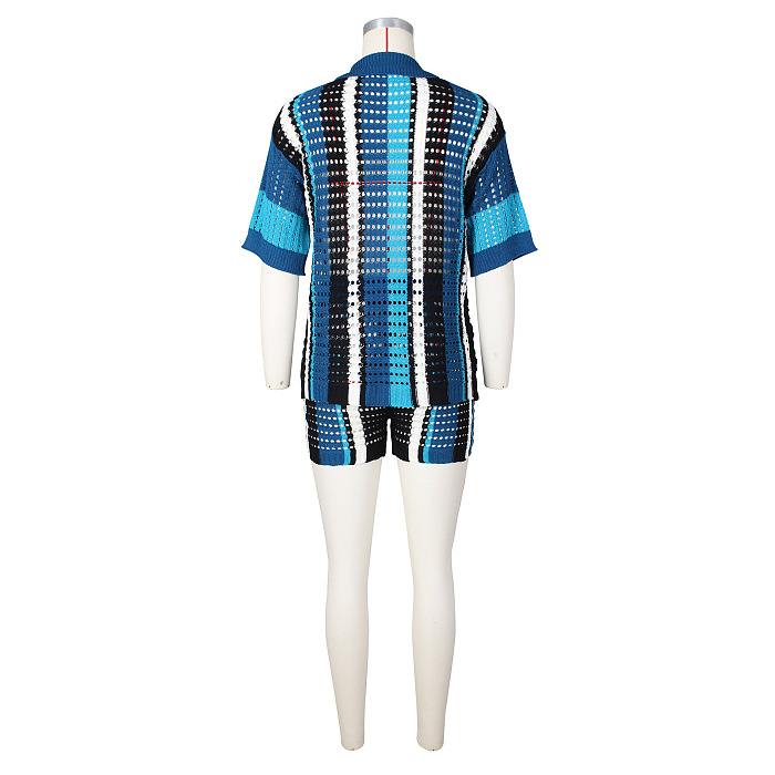 SUPER WHOLESALE | Hollow-out Knitted Shirt Set