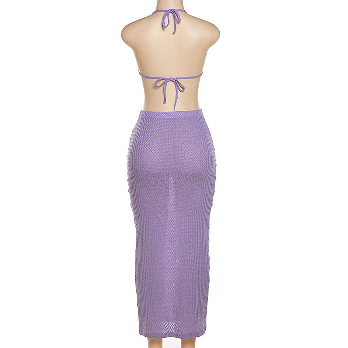 SUPER WHOLESALE |  Knitted Skirt Set in Halter Top & Shorts