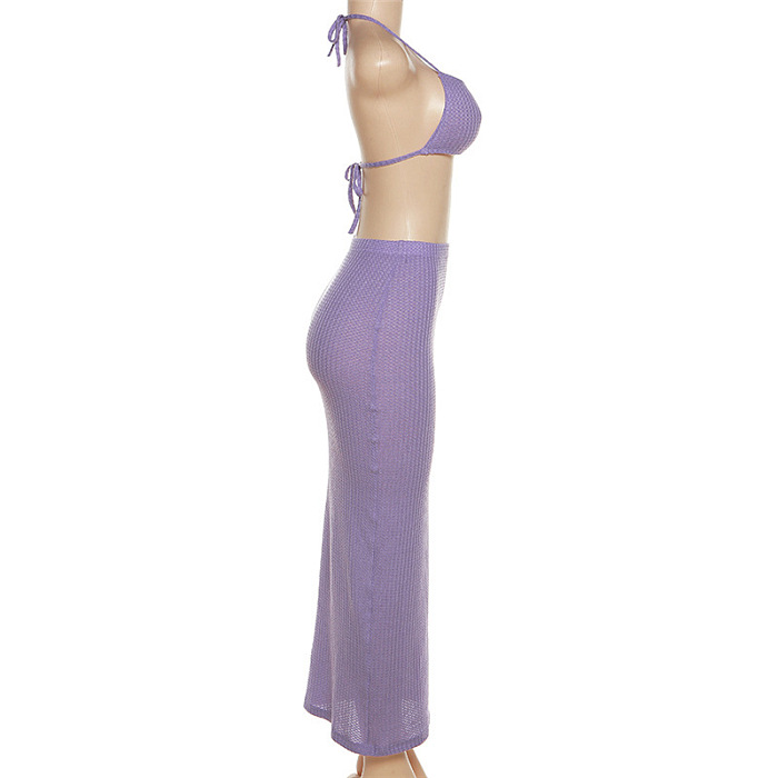 SUPER WHOLESALE |  Knitted Skirt Set in Halter Top & Shorts