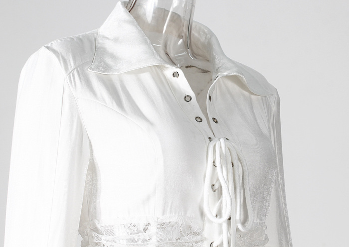 SUPER WHOLESALE | Lace Patchwork Lace Up Shirt Top