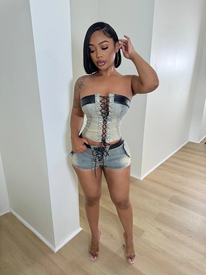SUPER WHOLESALE | Lace Up Shorts Set