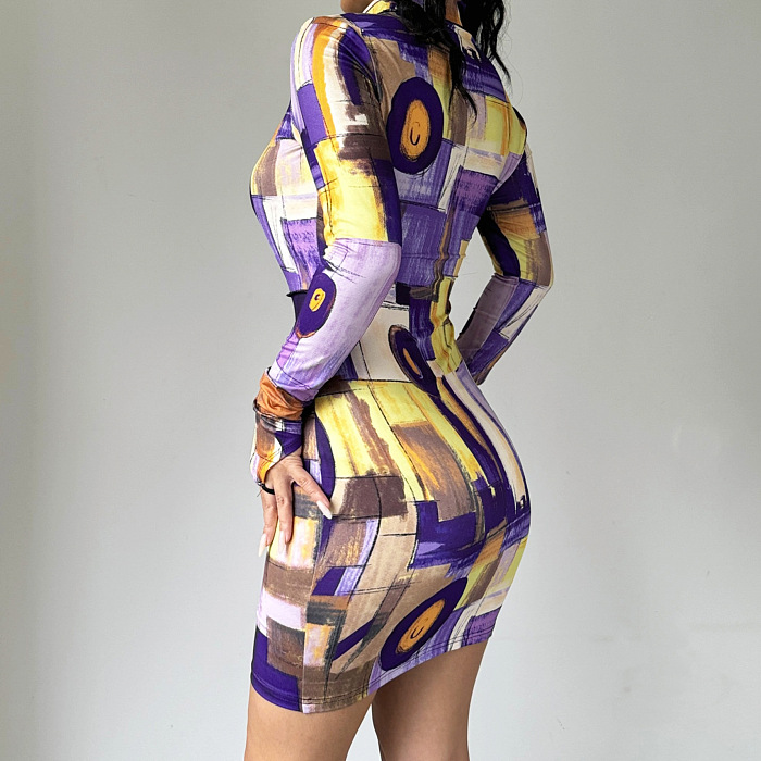 SUPER WHOLESALE | Contrast Painting Printed Mini Dress