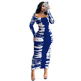 SUPER WHOLESALE | Two Tones Square Neck Long Dress