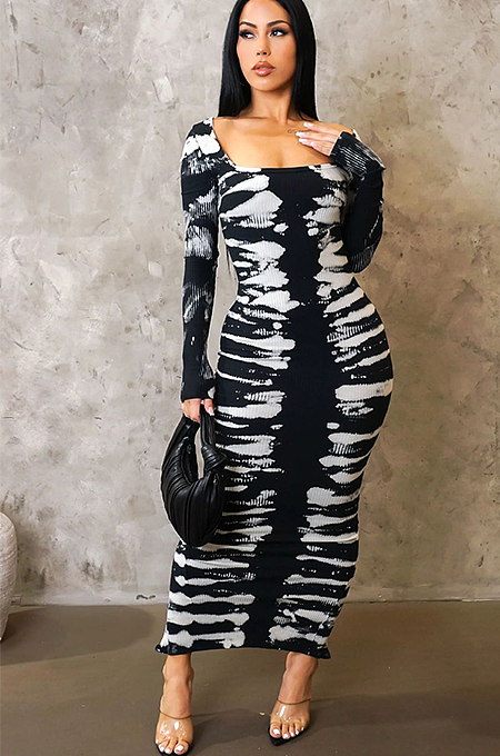 SUPER WHOLESALE | Two Tones Square Neck Long Dress