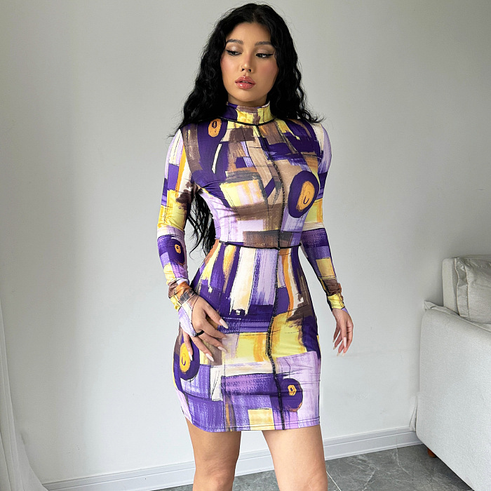 SUPER WHOLESALE | Contrast Painting Printed Mini Dress