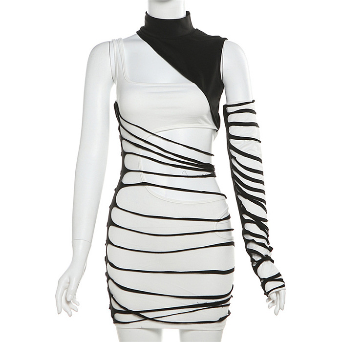 SUPER WHOLESALE | Two Tones One Shoulder Dress