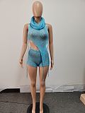 SUPER WHOLESALE | Bling Bling Sequins Shorts Set with Hoodie in Sky Blue