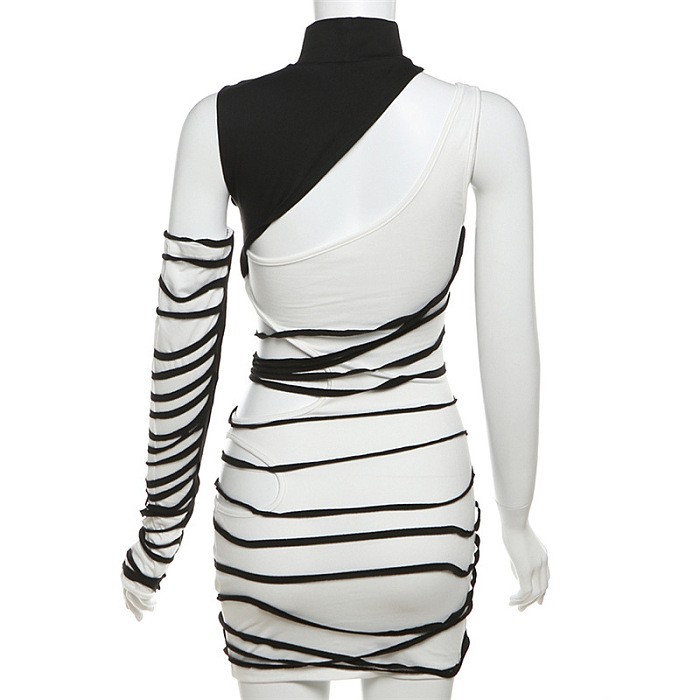 SUPER WHOLESALE | Two Tones One Shoulder Dress