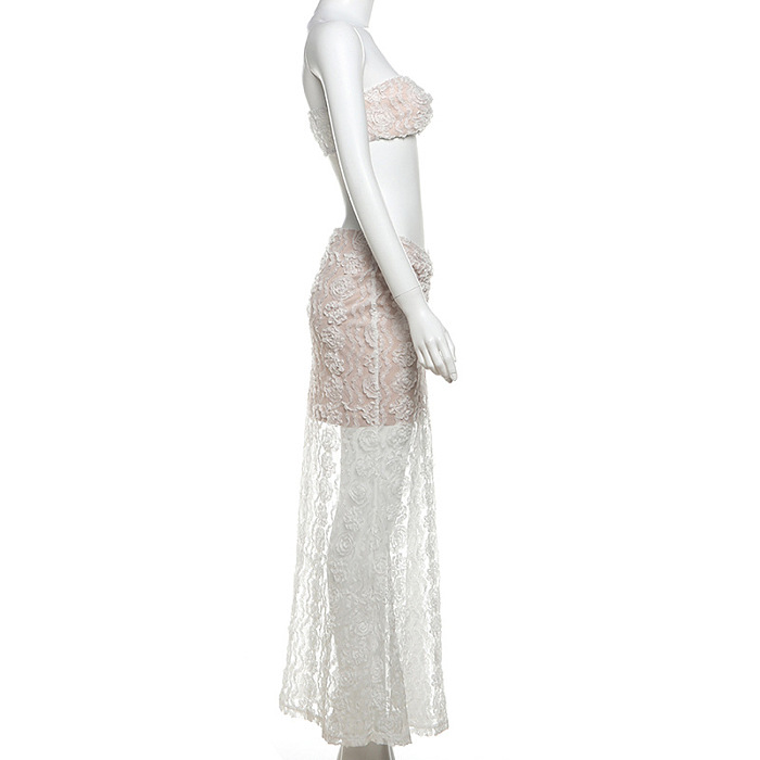 SUPER WHOLESALE | Lace Skirt Set with Beandeau