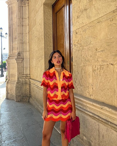 SUPER WHOLESALE | Warm-toned Knitted Skirt Set