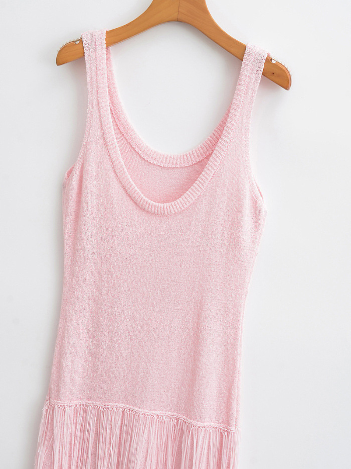 SUPER WHOLESALE | Knitted Tank Long Dress with Fringe