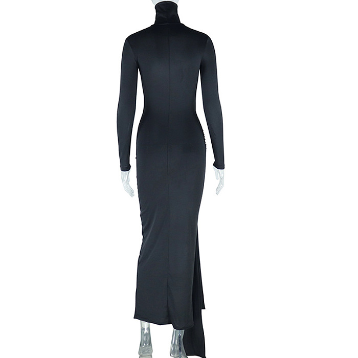 SUPER WHOLESALE | Tutle Neck Long Dress with Strip