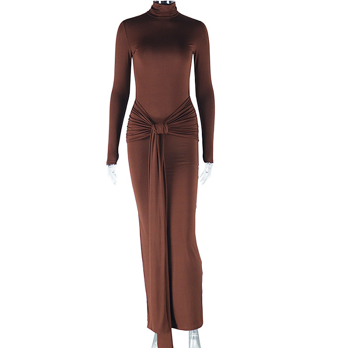 SUPER WHOLESALE | Tutle Neck Long Dress with Strip