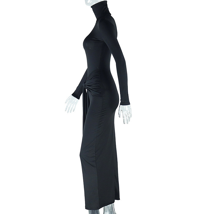 SUPER WHOLESALE | Tutle Neck Long Dress with Strip