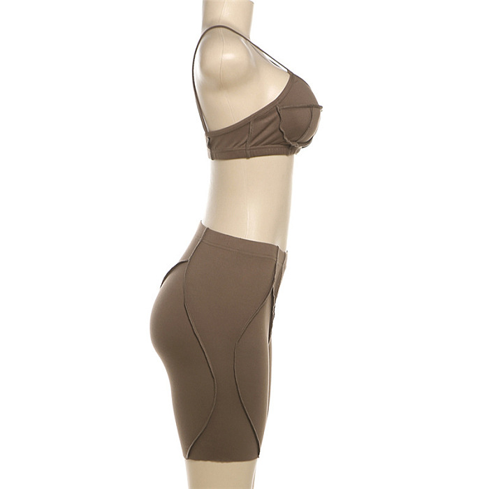 SUPER WHOLESALE | Spaghetti Strap Crop Top and High-Waisted Bodycon Bermuda Shorts Set
