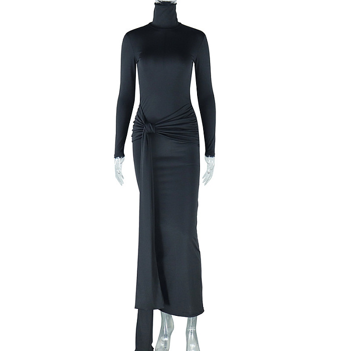 SUPER WHOLESALE | Tutle Neck Long Dress with Strip