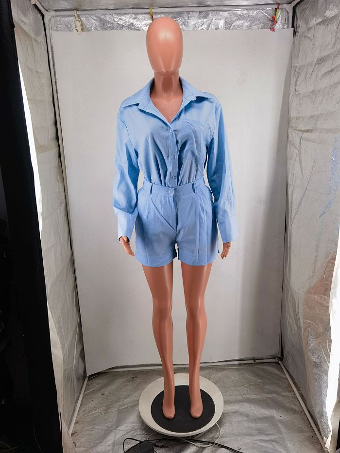 SUPER WHOLESALE | Shirt Set in Sky Blue