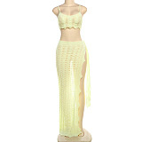 SUPER WHOLESALE | Slit Knitted Hollow Out Sleeveless Crop Top and Skirt Set