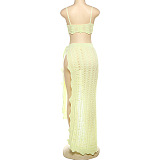 SUPER WHOLESALE | Slit Knitted Hollow Out Sleeveless Crop Top and Skirt Set