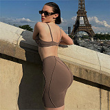 SUPER WHOLESALE | Spaghetti Strap Crop Top and High-Waisted Bodycon Bermuda Shorts Set