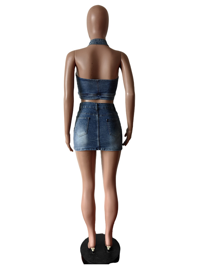 SUPER WHOLESALE | Denim Off Shoulder Top & Skirt Set