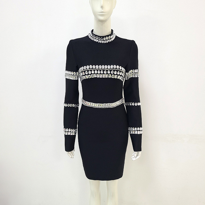 SUPER WHOLESALE | Rhinestone Decor Long Sleeve Dress